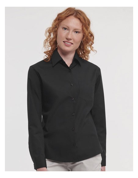 RUS-0R936F0-Ladies' Long Sleeve Classic Pure Cotton Poplin Shirt 2